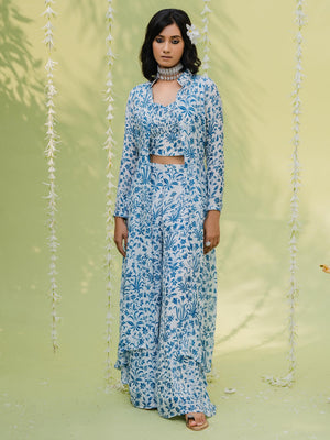 Teal Blue Co-Ord Set with Cape image 1