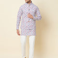 White Floral Print Jacket with Kurta Set image 0