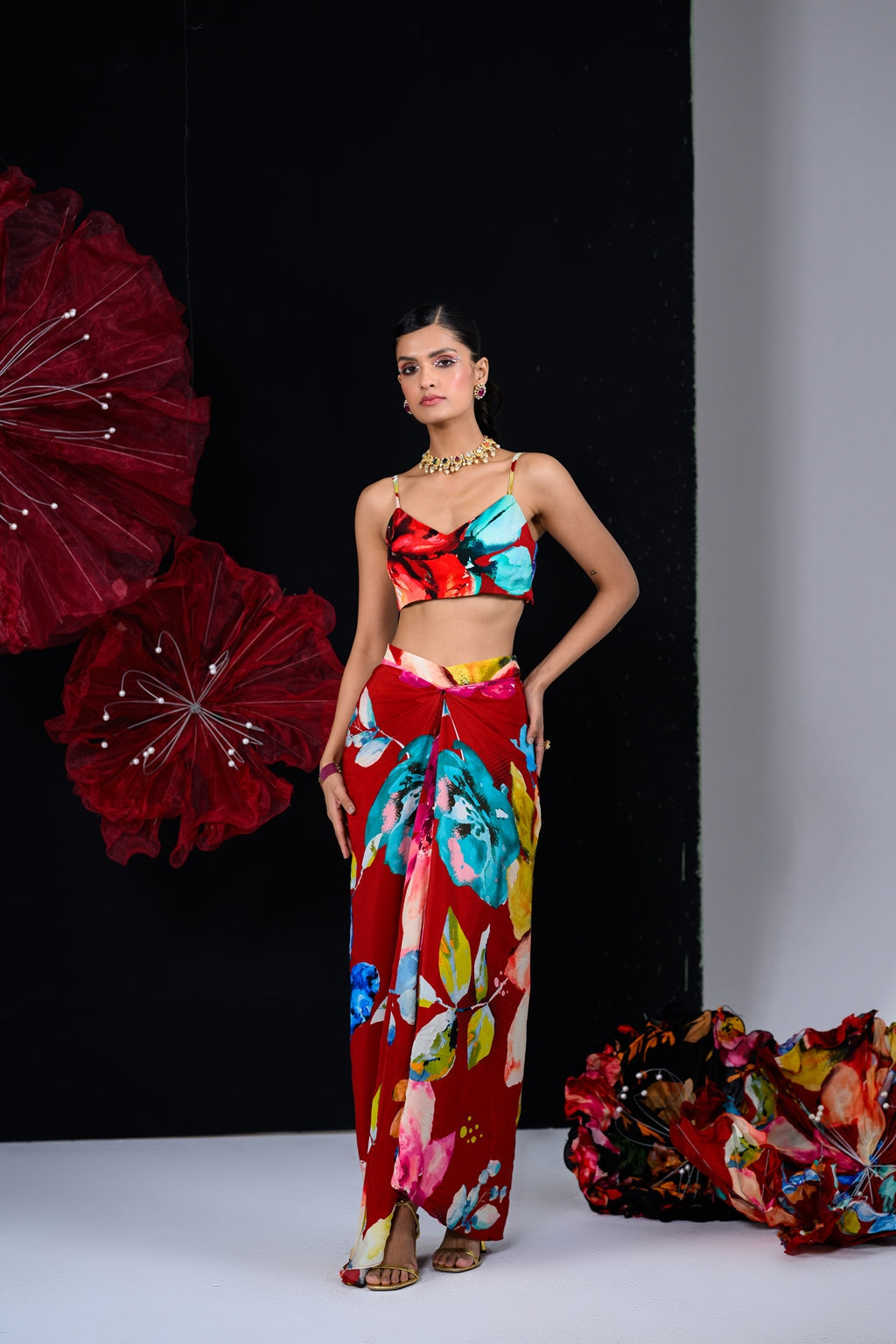 Our Peony Dhoti Skirt Set Printed Bralette image 1