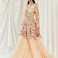 Floral White Printed Embroidered Peplum Sharara Set image 0