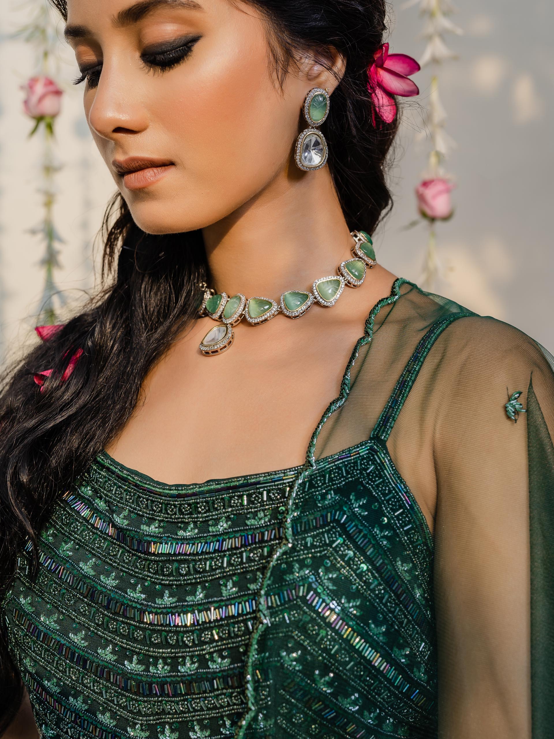 Bottle Green High-Low Lehenga Set image 4