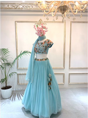 Aqua Blue Lehenga Set - M image