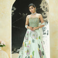 Mint Green hand painted lehenga and Green corset set image 0