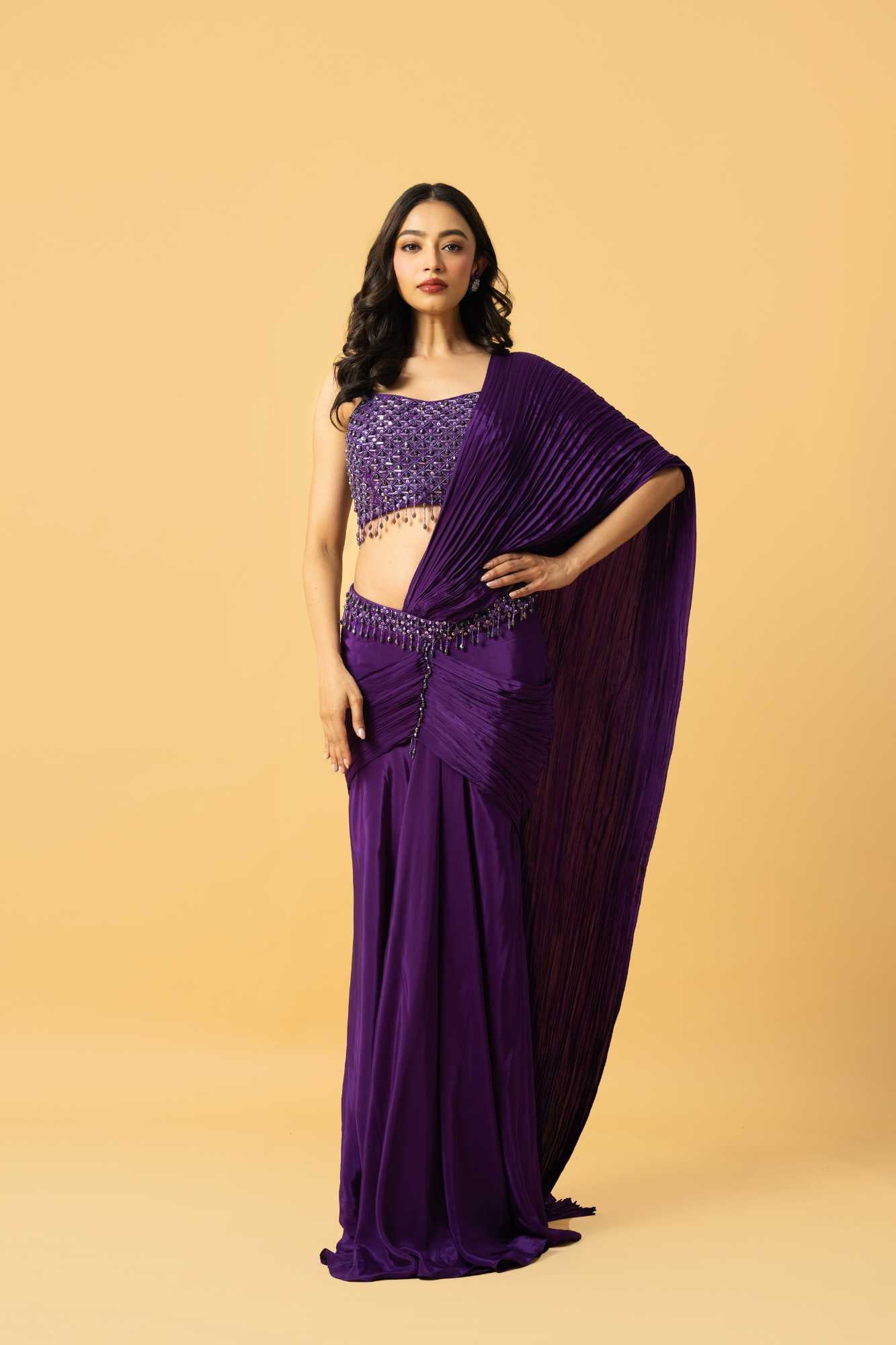 Violet Crepe Saree image 0