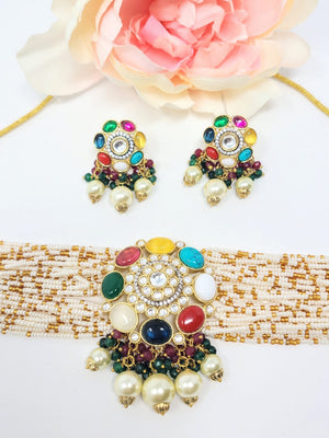 Multi Color Choker Set With Pearl Drop image 2