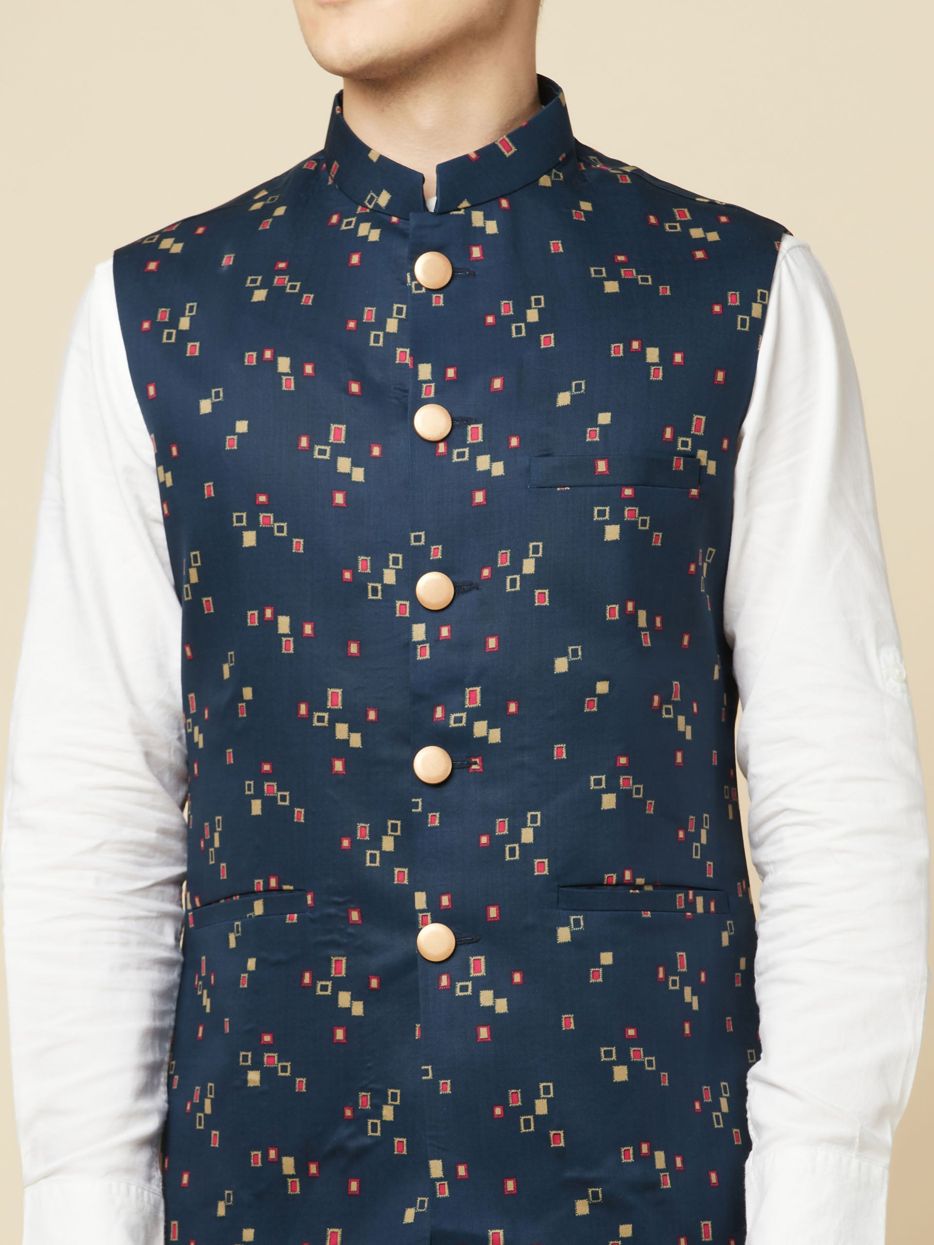 Teal Blue Print Bundi Jacket Set image 3
