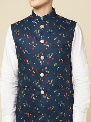 Teal Blue Print Bundi Jacket Set image 3