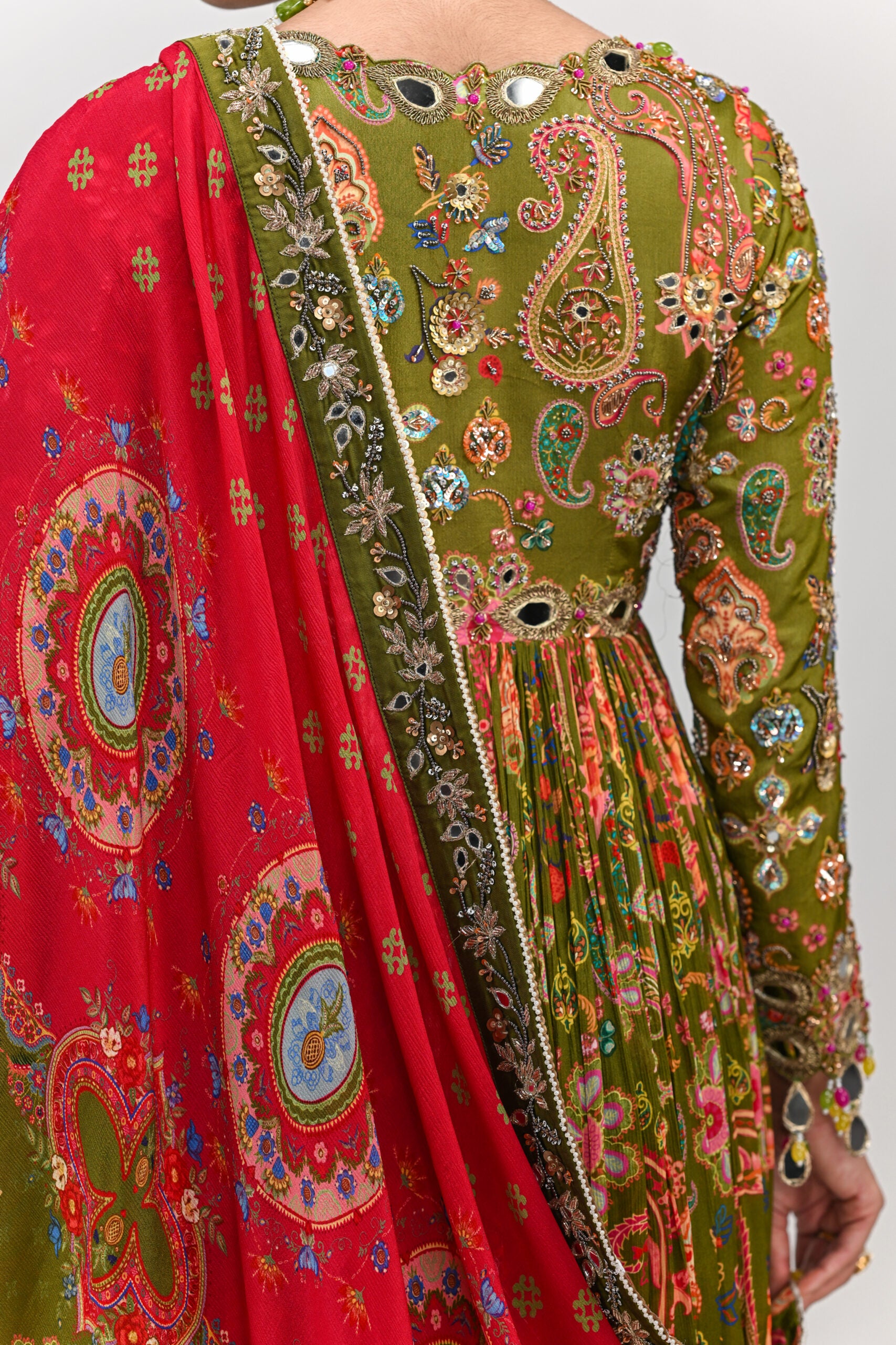 Olive Green Highlighted Anarkali Paired with Dual Print Dupatta image 1