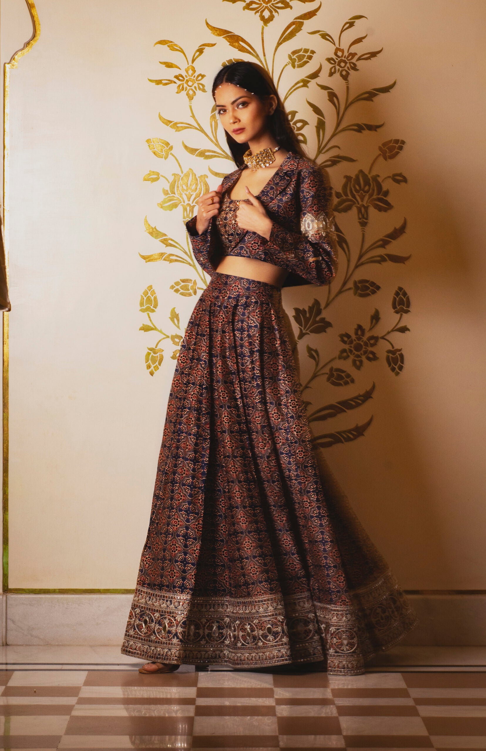 Ajrakh Print Skirt and Coat Set image 4