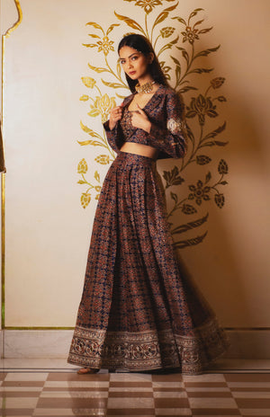 Ajrakh Print Skirt and Coat Set image 4