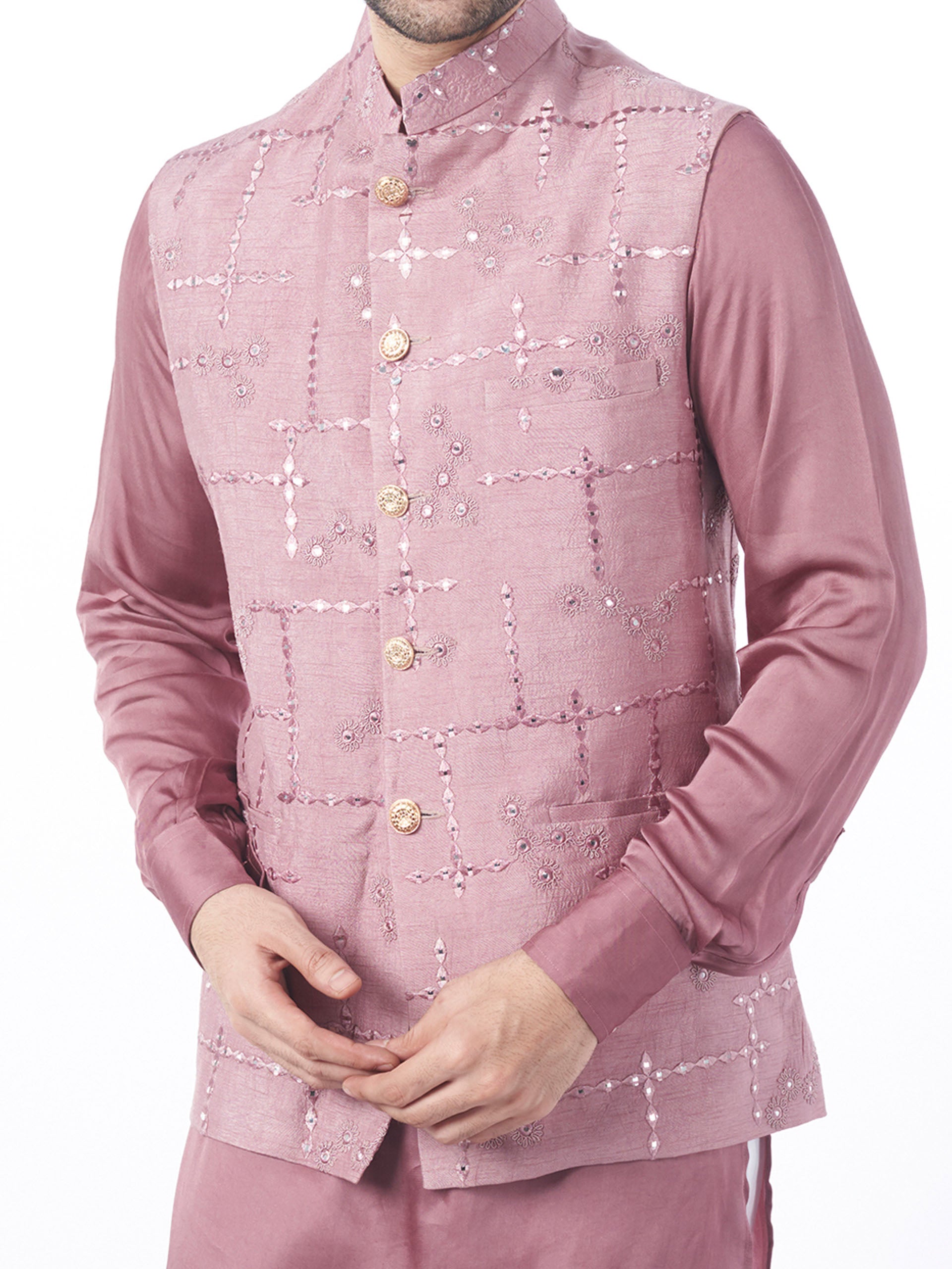Pink Silk Bundi Jacket Set image 1