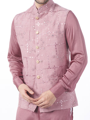 Pink Silk Bundi Jacket Set image 1