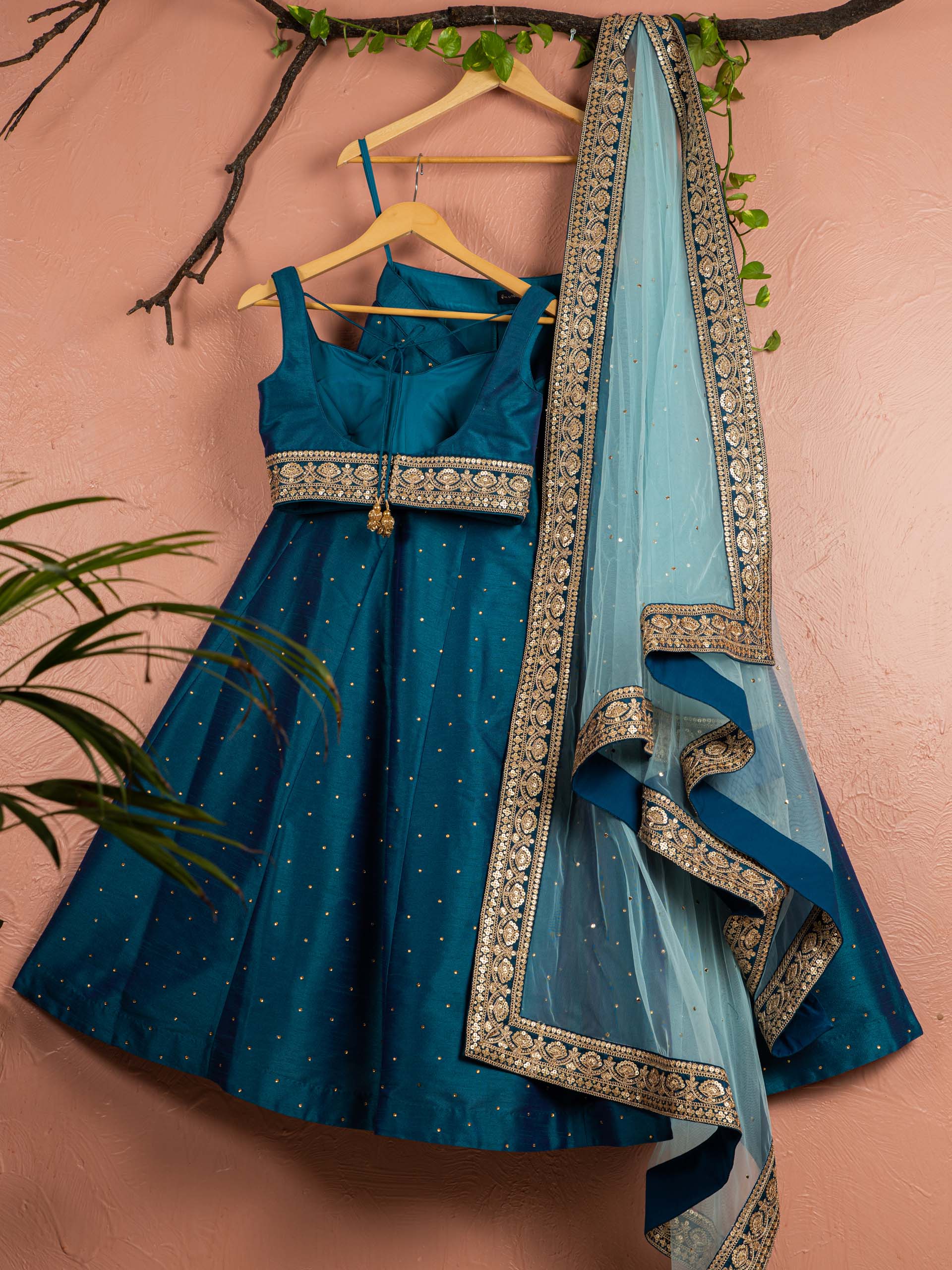 Peacock Blue Lehenga Set With Sky Blue Dupatta image 1