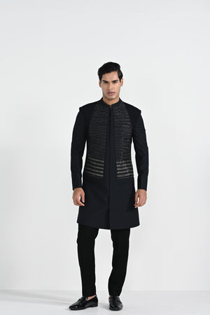 Dark Sapphire Geometric Panel Achkan Set image 10