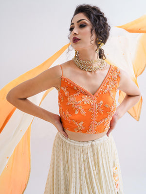 Off-White Orange Ombre Lehenga Set image 4