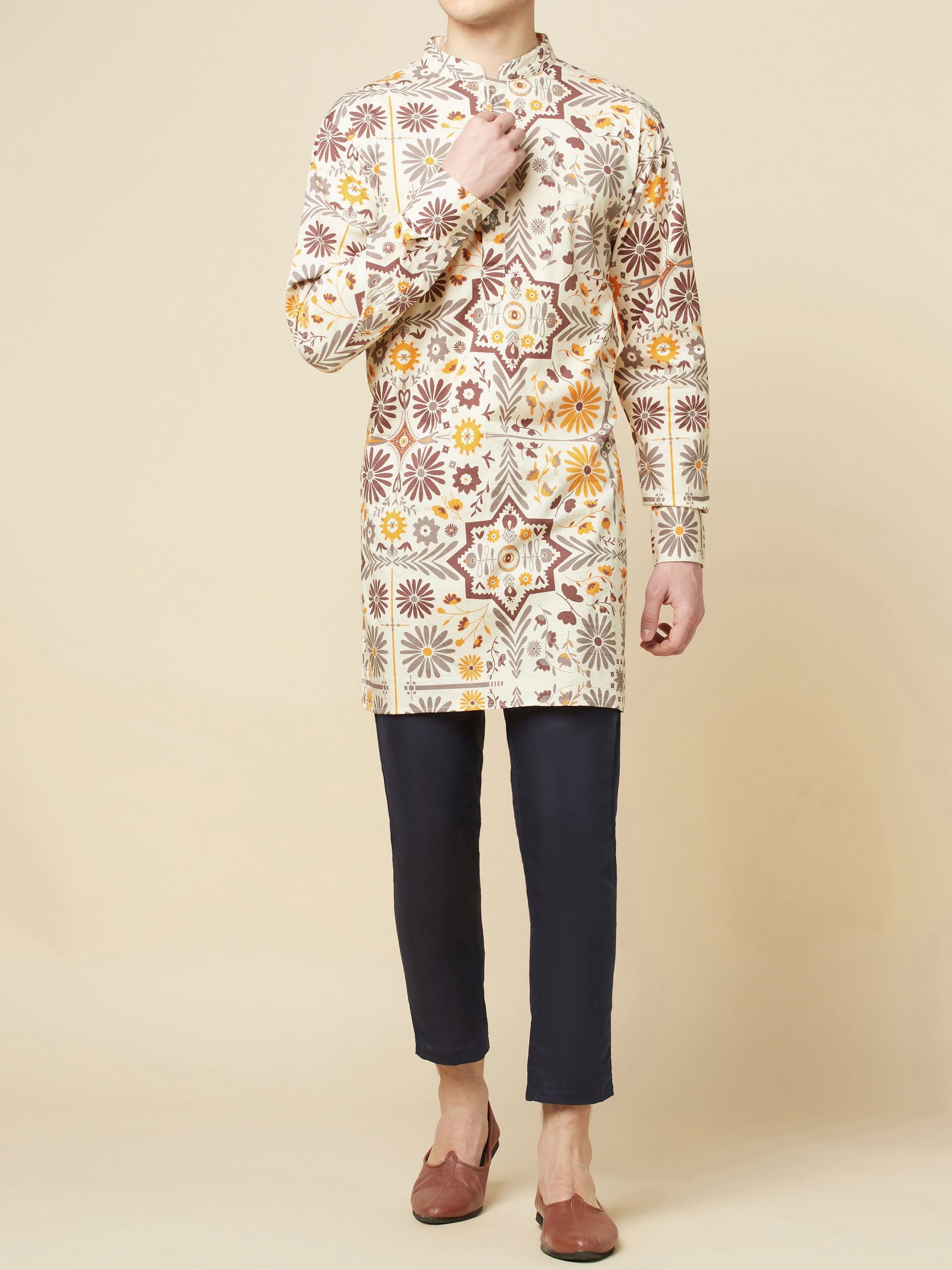 Beige Garden Kurta Set image 2
