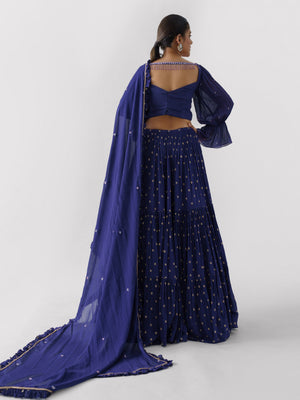 Purple Three Layered Lehenga Paired With Blouse And Dupatta image 2