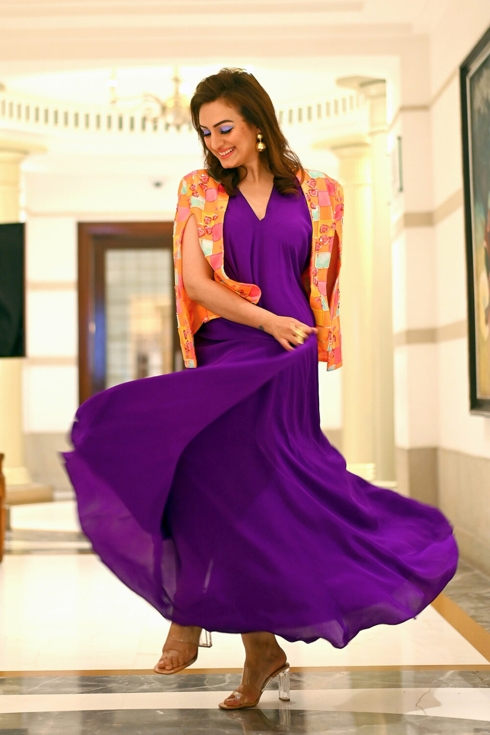 Plain Purple Chic Gown With Cape Jacket image 0