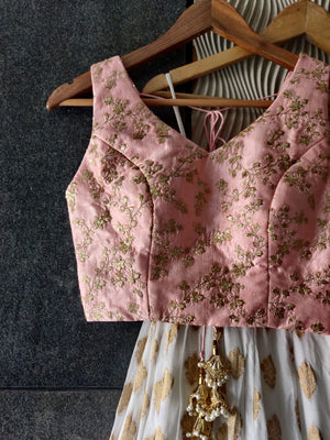 White and Soft Blush Pink Ruffle Lehenga image 2