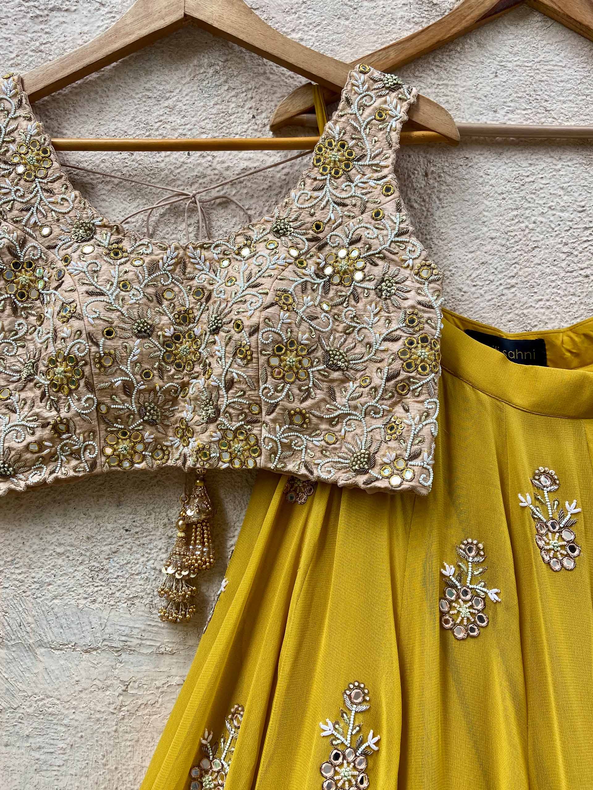 Mustard and Beige Mirror Lehenga Set image 2