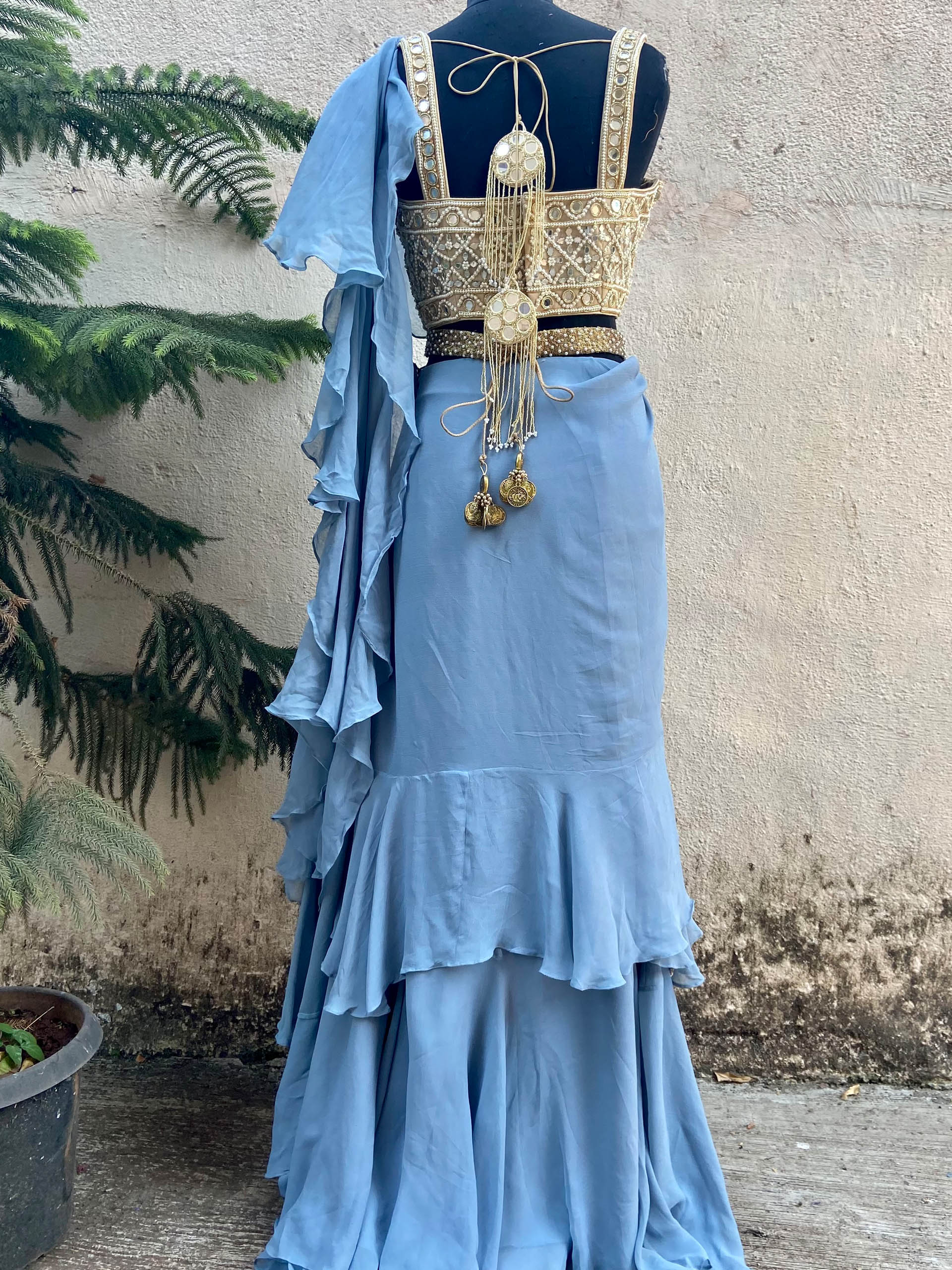 Blue Ruffle Saree image 1