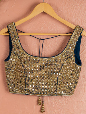 Midnight Blue and Beige Pleated Sharara Set image 3