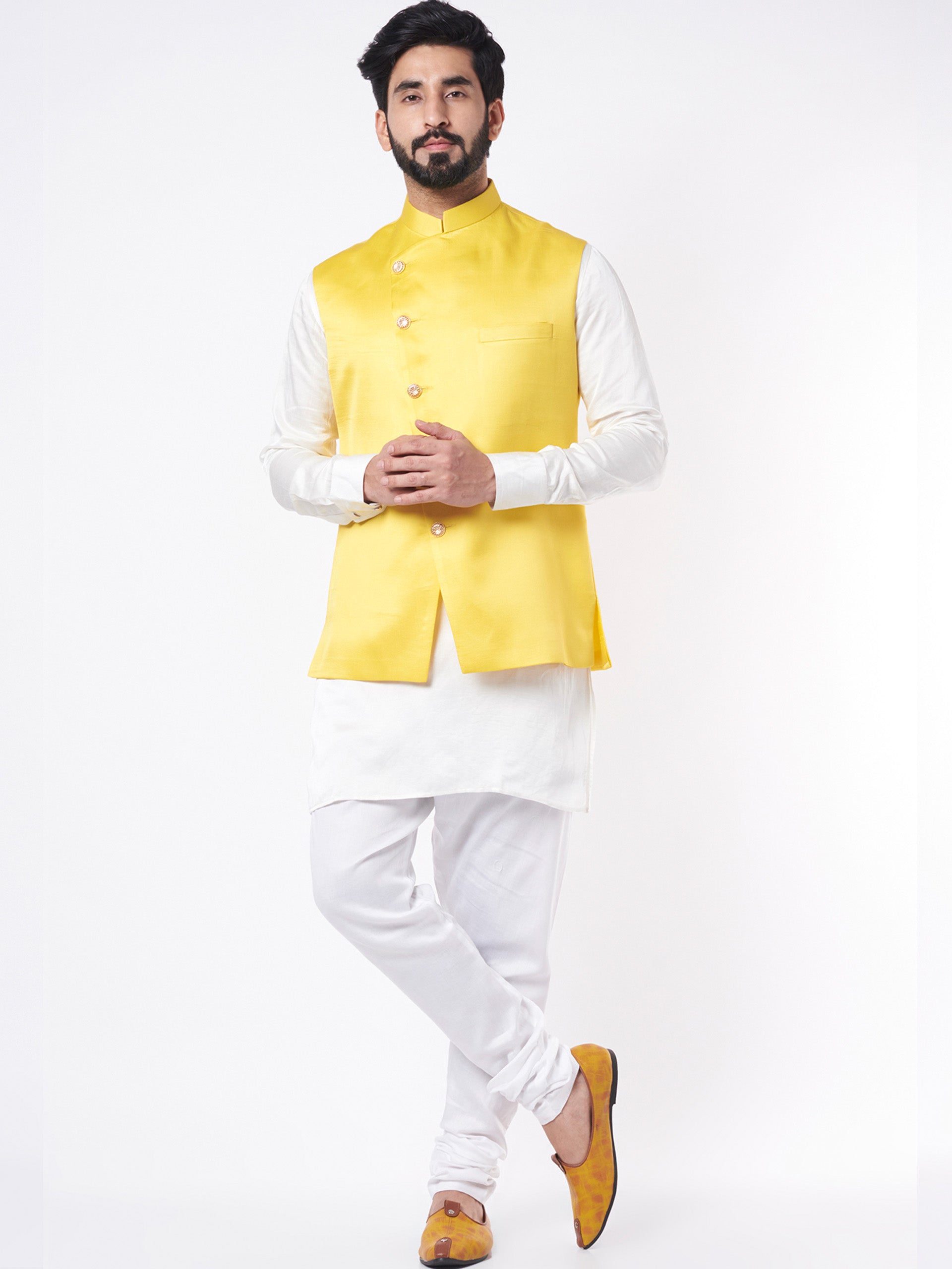 Yellow Silk Bundi Jacket Set - Custom image