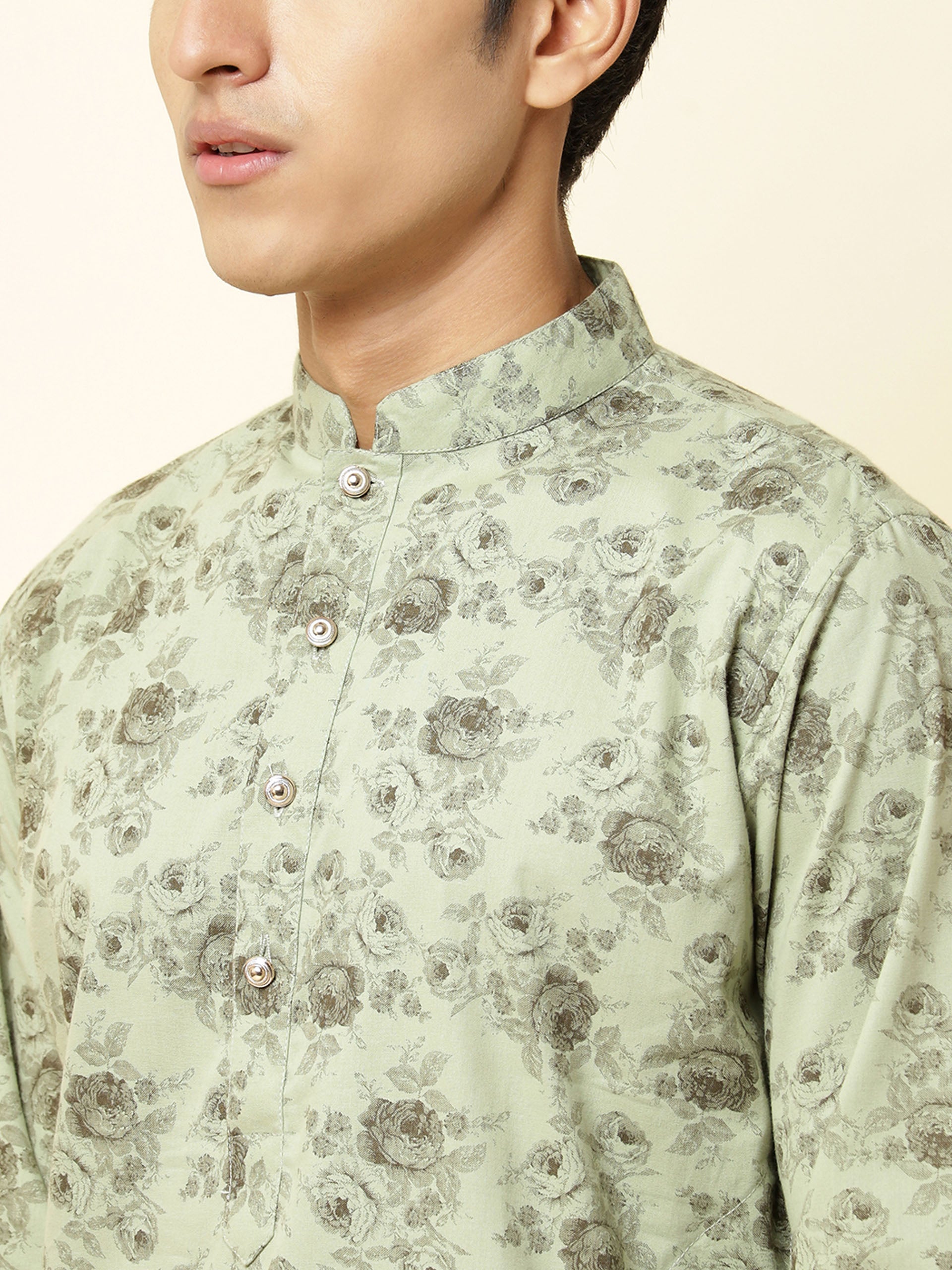 Green Rose Print Kurta image 1