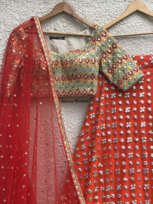 Orange Mirror Lehenga Set image 3
