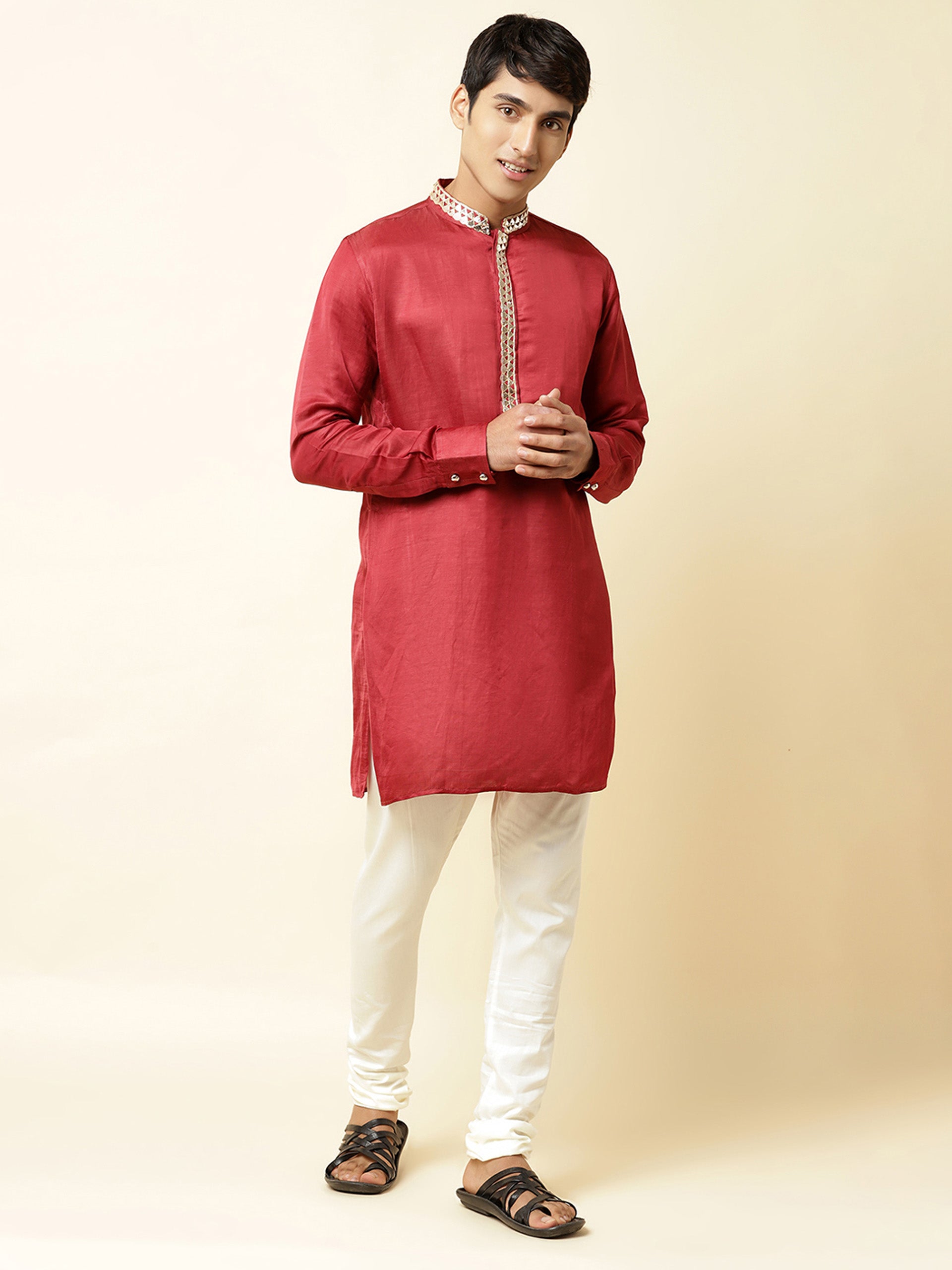 Maroon Satin Kurta image 0