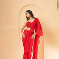 Red Crystal Embellished Drape Saree image 0