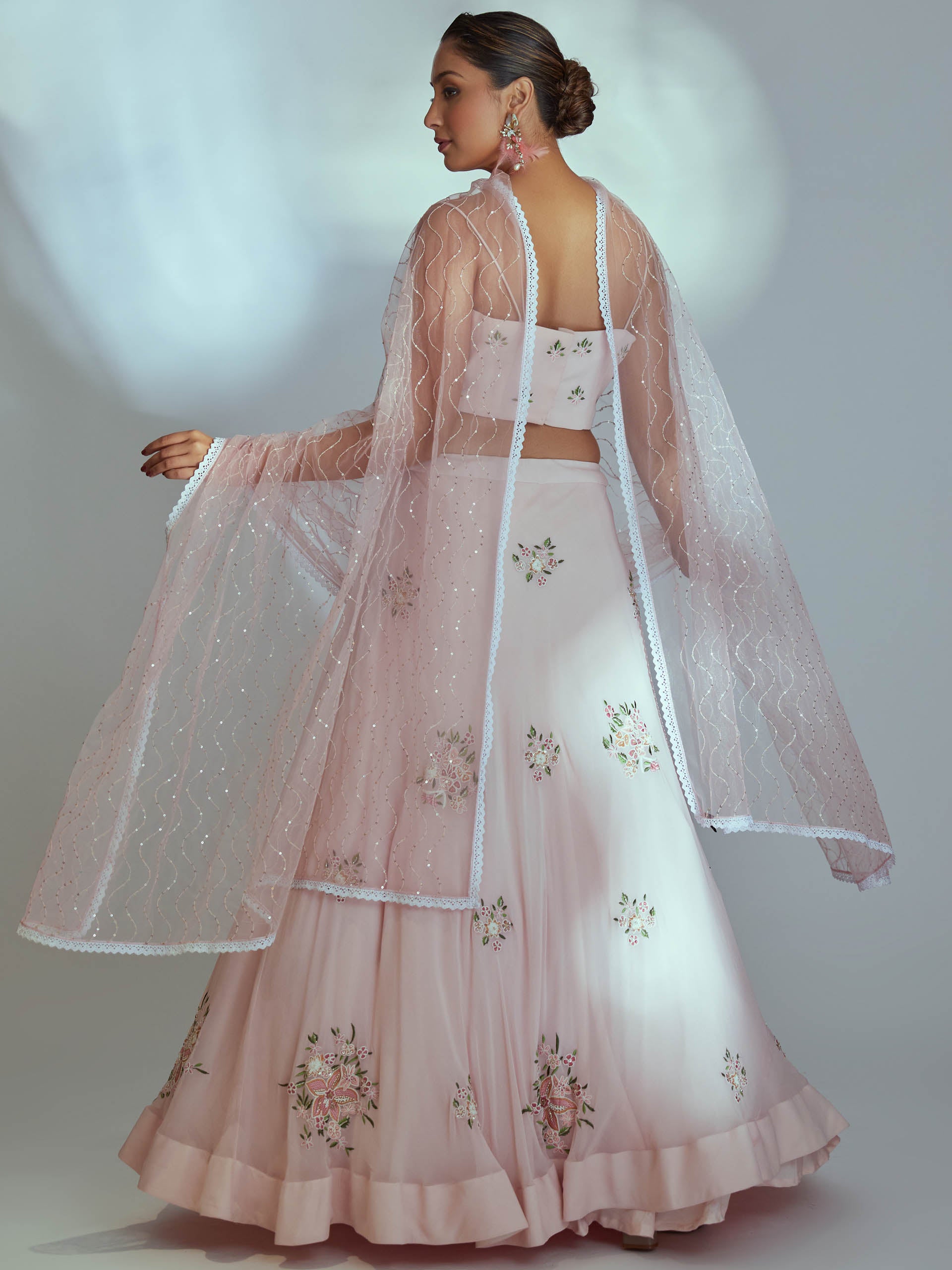 Light Pink Floral Garden Lehenga Set image 2