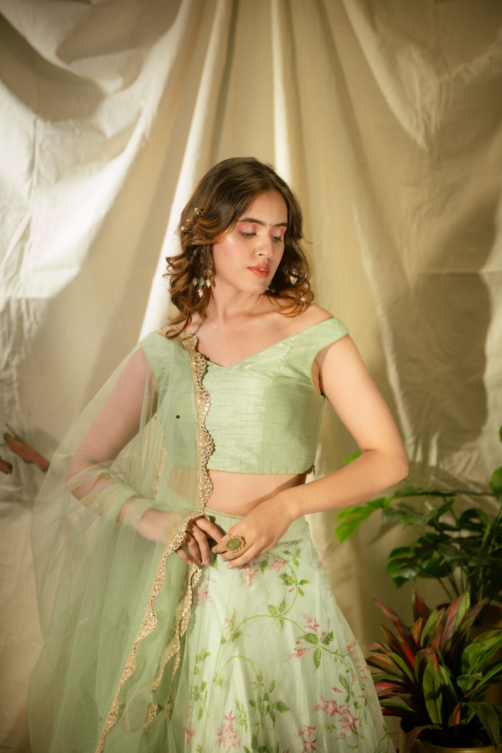 Sky Blue Floral Organza Lehenga Set image 4