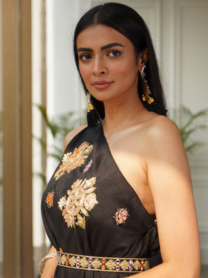 Lasha Black Drape Saree Set image 2