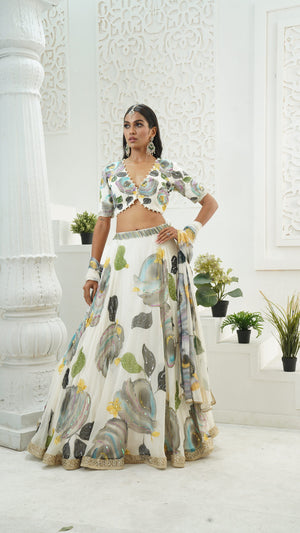 Ivory hand painted lehenga set - Custom image