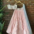 Powder Pink And Grey Ruffle Lehenga Set image 0