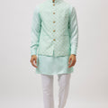 Mint Green Embroidered Nehru Jacket image 0