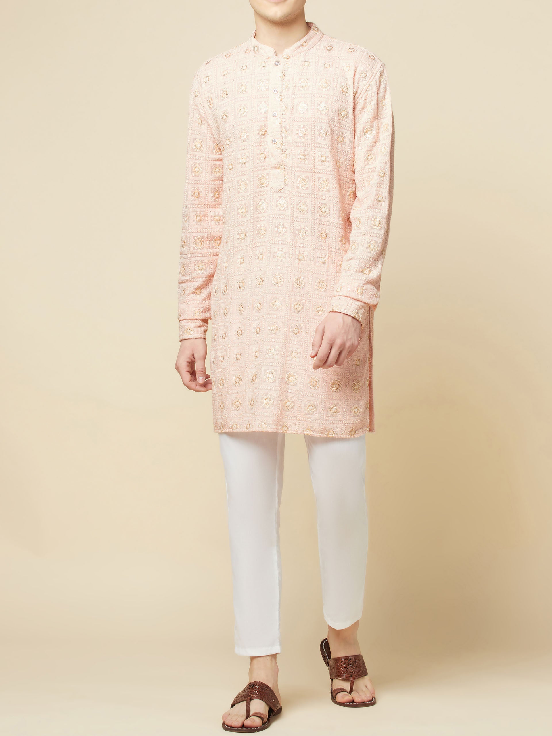 Blush Pink Lucknowi Embroidered Kurta Set image 6