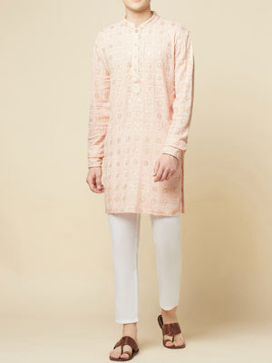 Blush Pink Lucknowi Embroidered Kurta Set image 6