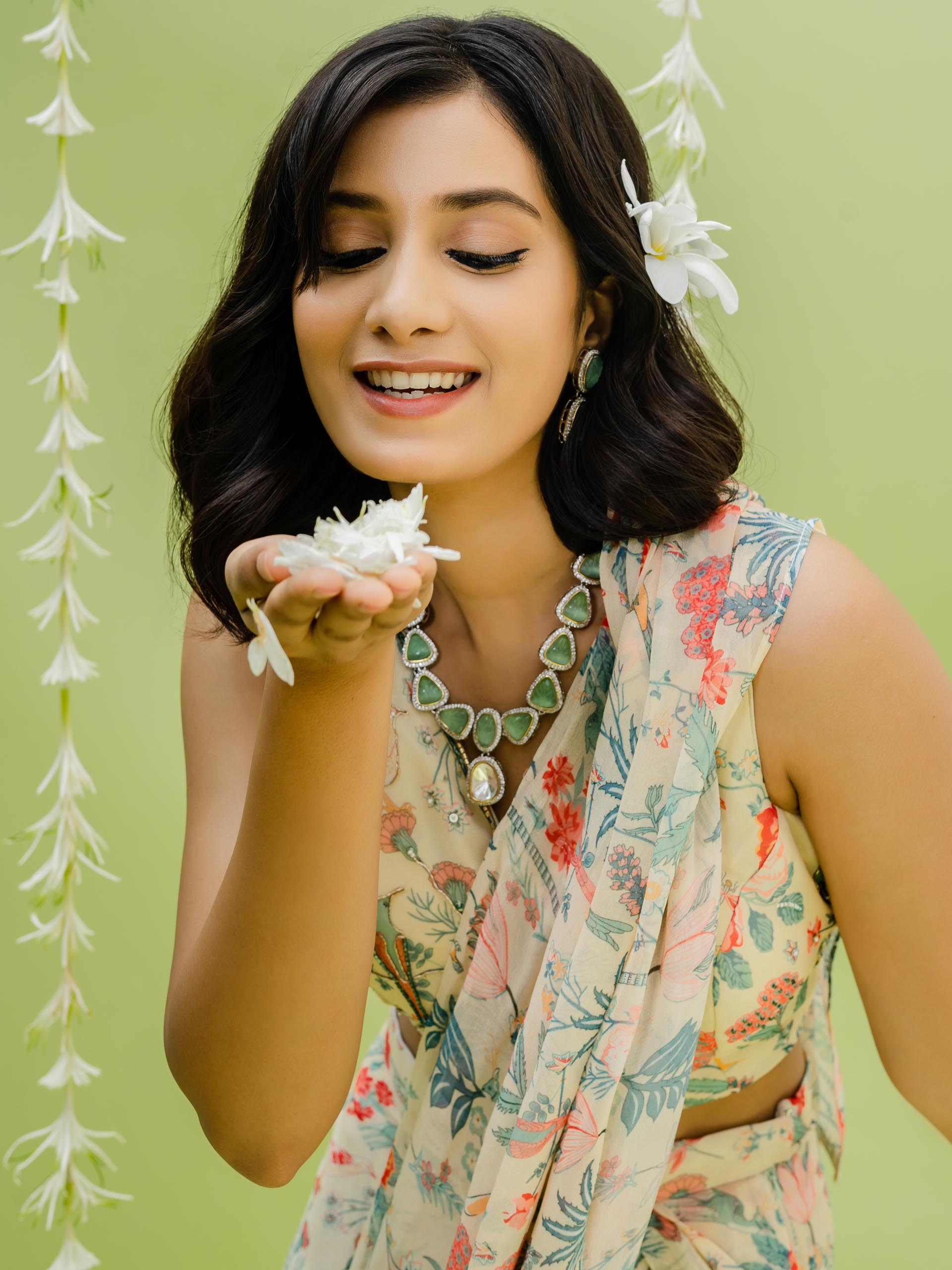 Tropical Print Pre Draped Saree Set image 4