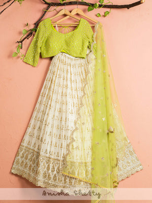 Ivory and Lime Green Lehenga Set - XL image