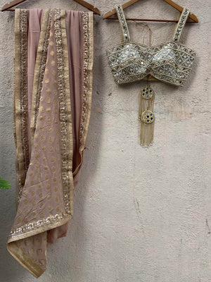 Nude Gold Saree With Bustier - Custom image
