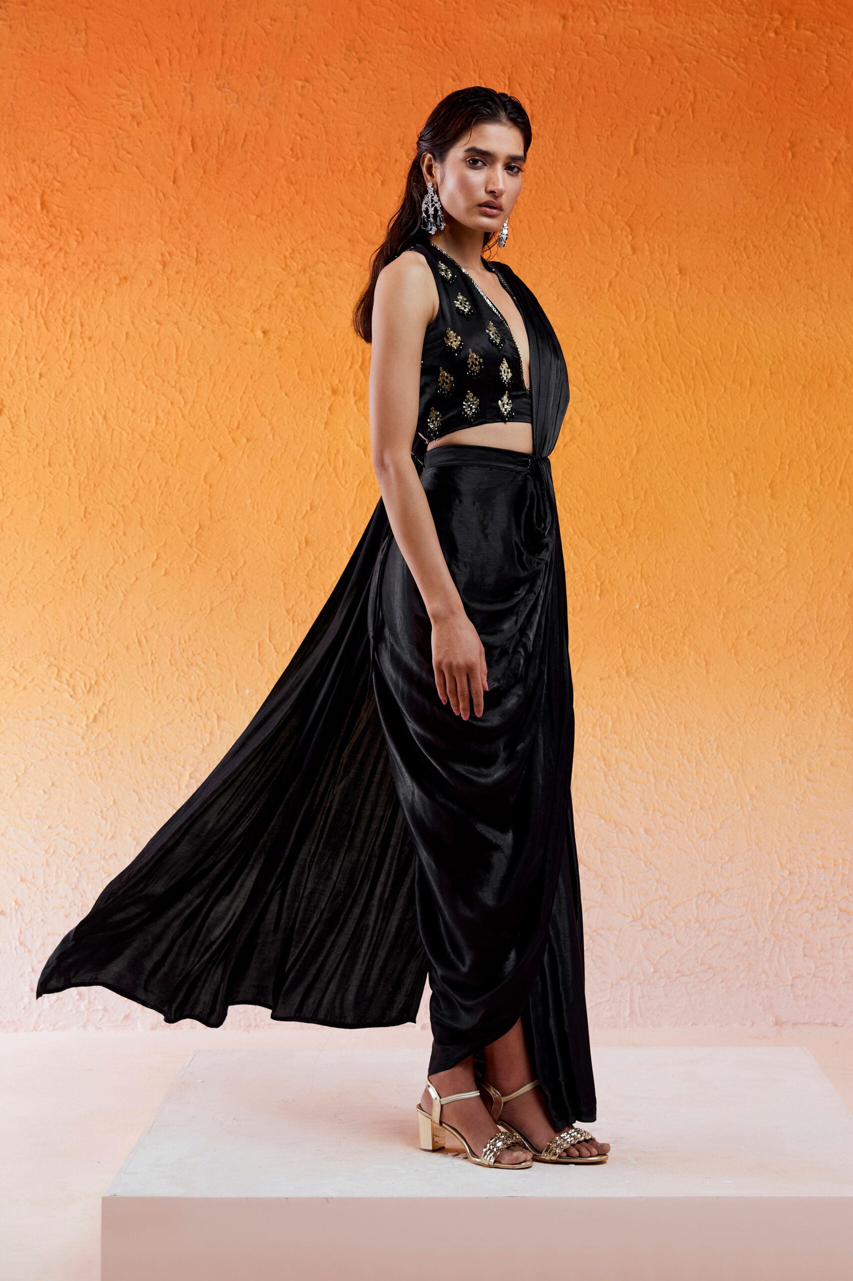 Black Embellished & Embroidered Saree Set image 3