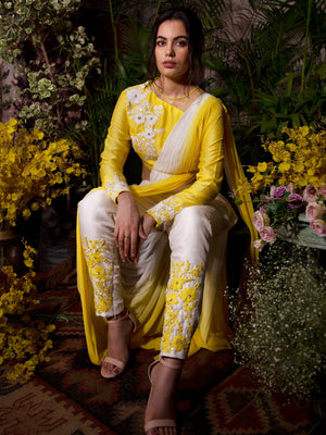 Yellow and White Pant Saree image 4