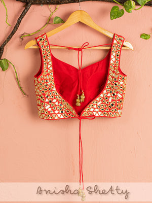 Ivory and Red Mirror Lehenga Set image 3