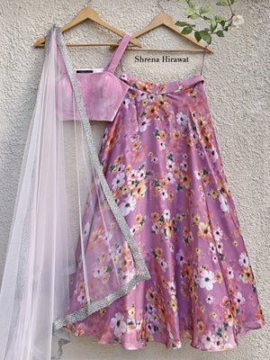 Pink Floral Skirt With Pink Velvet Blouse - Custom image