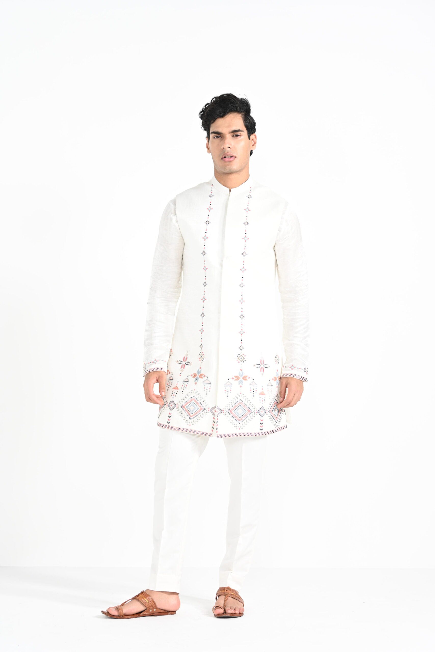 Ivory Phulkari Inspired Nehru with Embroidered Kurta Set image 8