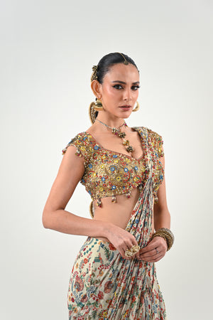 IB PRE STITCHED SAREE PAIRED WITH EMBROIDERED BLOUSE image 1