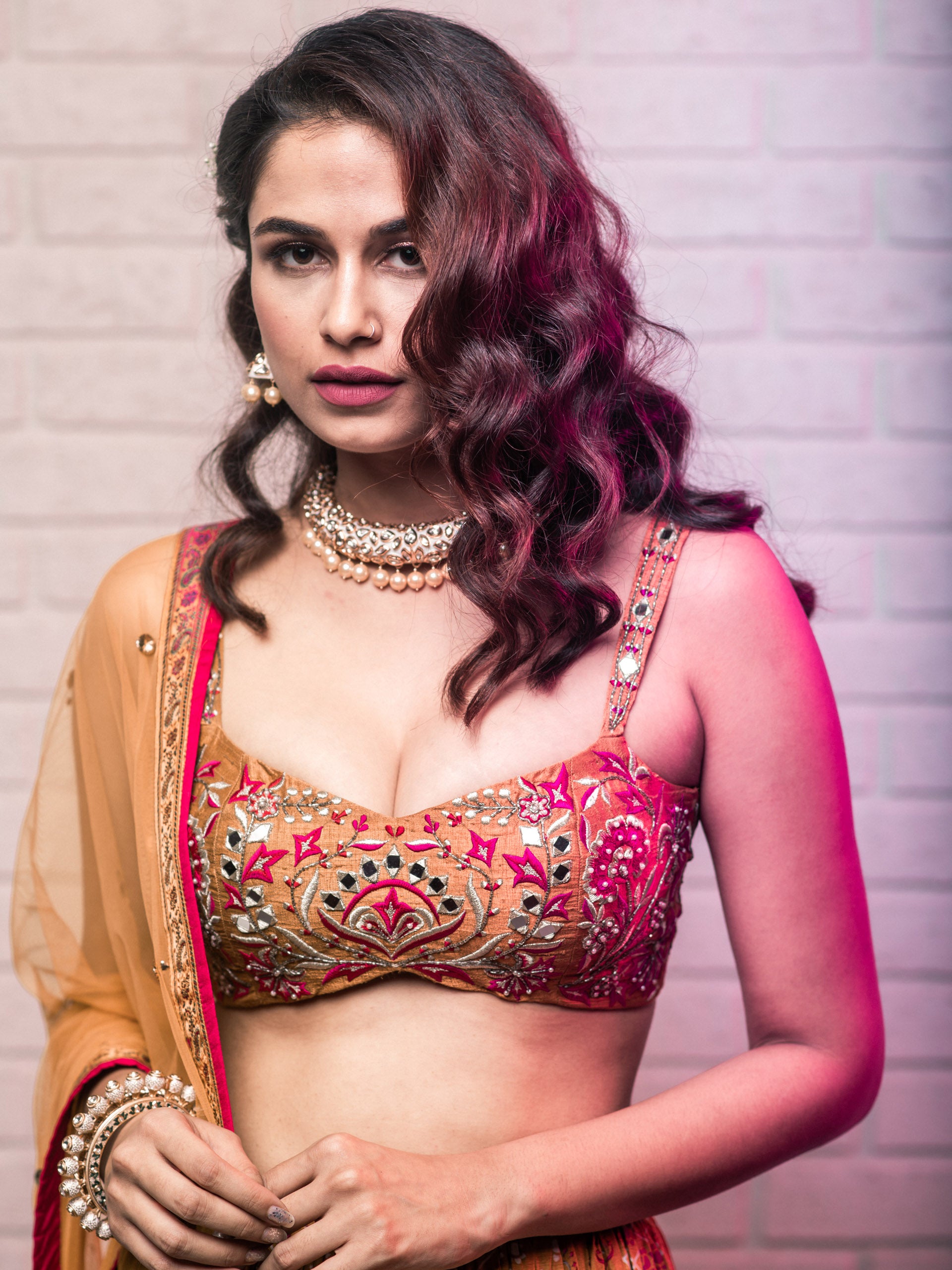 Mustard Motif Print Lehenga Set image 1