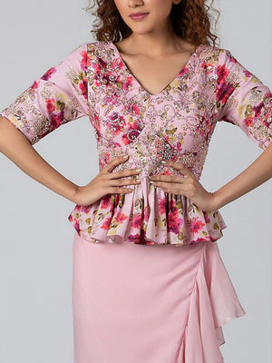 Light Pink Draped Skirt Set image 1